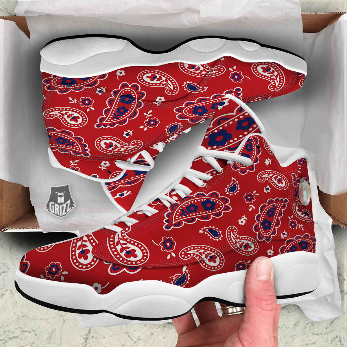 White Bandana And Blue Red Print White Basketball Shoes-grizzshop