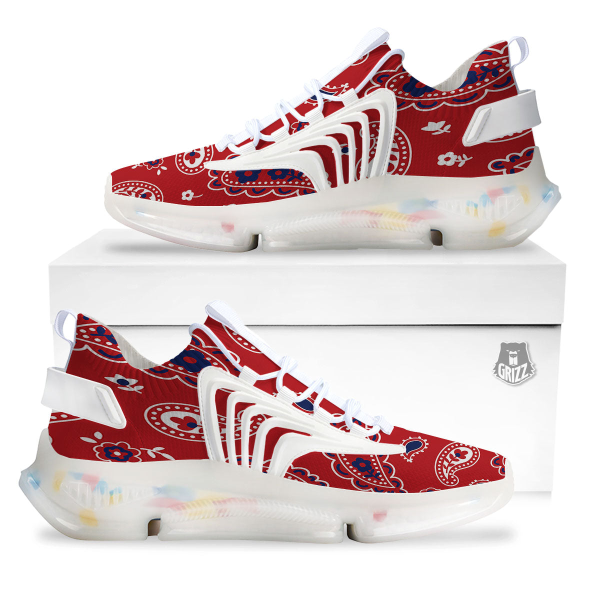 White Bandana And Blue Red Print White Gym Shoes-grizzshop