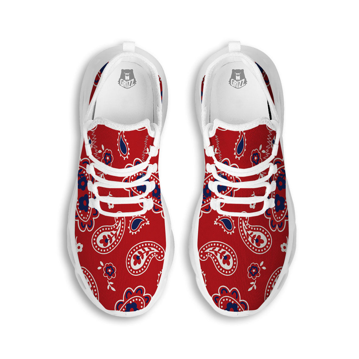 White Bandana And Blue Red Print White Running Shoes-grizzshop