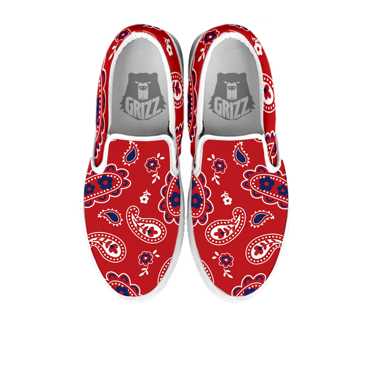 White Bandana And Blue Red Print White Slip On Shoes-grizzshop