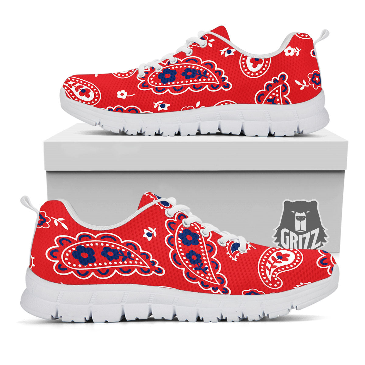 White Bandana And Blue Red Print White Sneaker-grizzshop