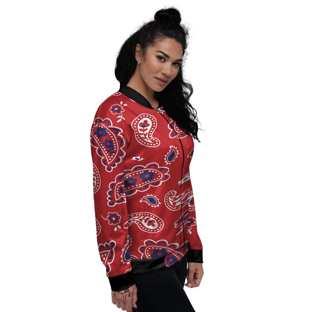 White Bandana And Blue Red Print Women's Bomber Jacket-grizzshop