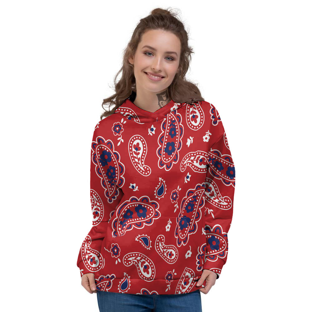 White Bandana And Blue Red Print Women's Hoodie-grizzshop