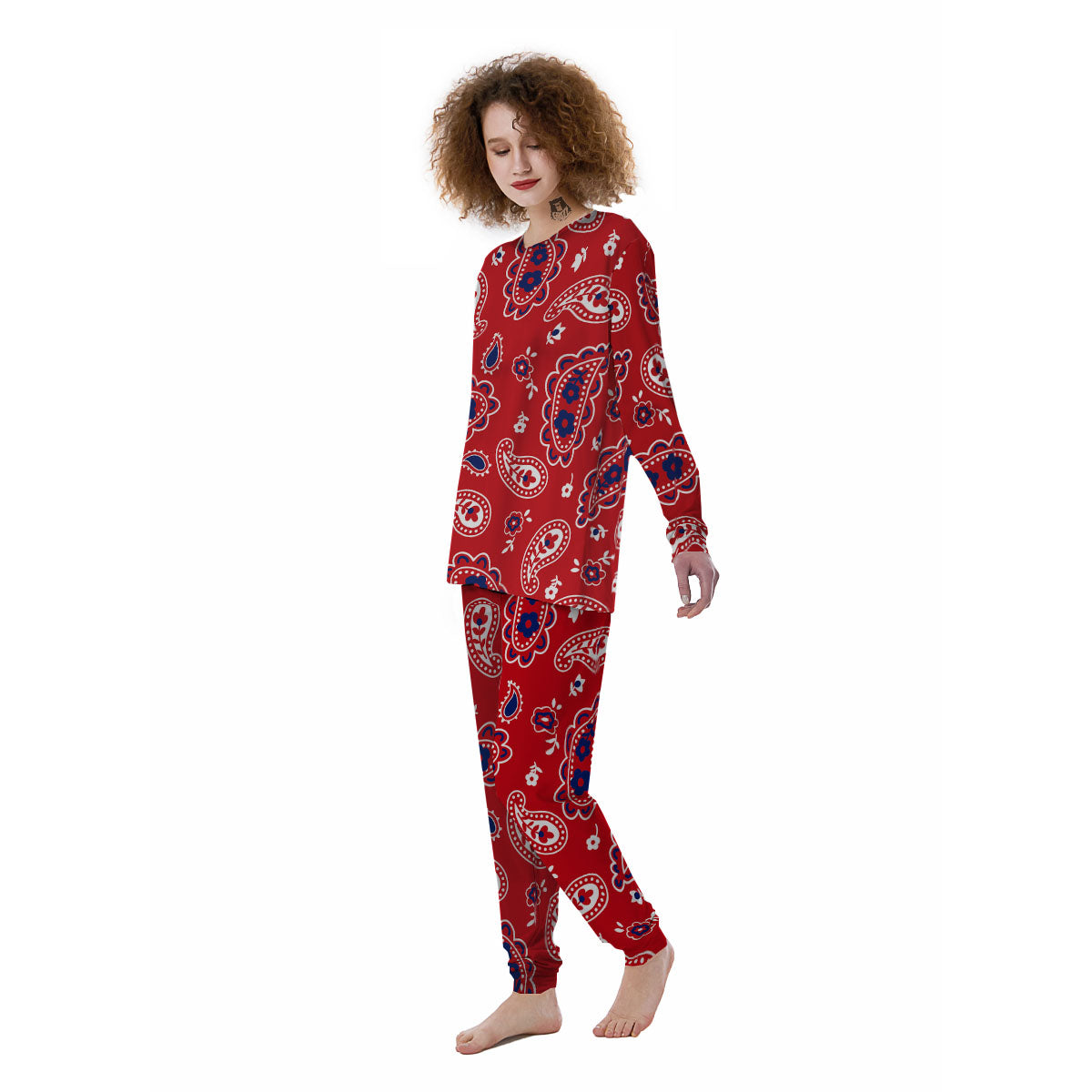 White Bandana And Blue Red Print Women's Pajamas-grizzshop