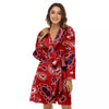 White Bandana And Blue Red Print Women's Robe-grizzshop