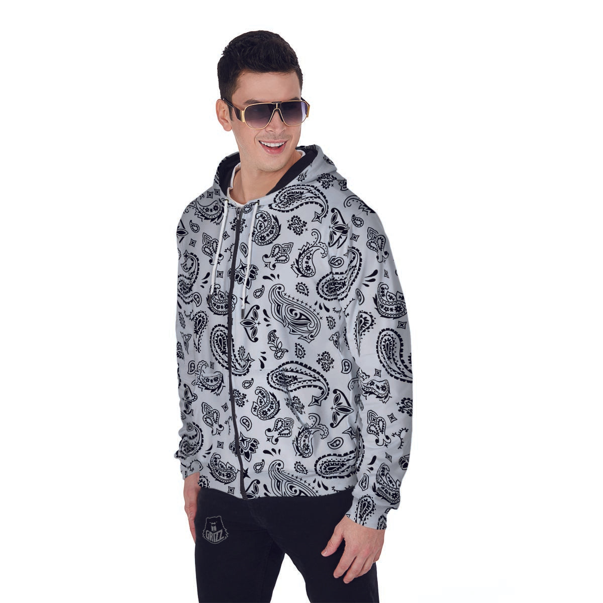 White Bandana Men's Zip Up Hoodie-grizzshop