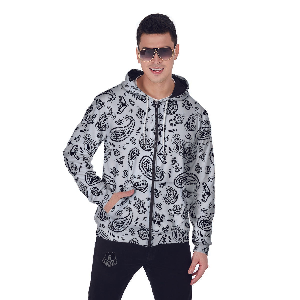 White Bandana Men's Zip Up Hoodie-grizzshop