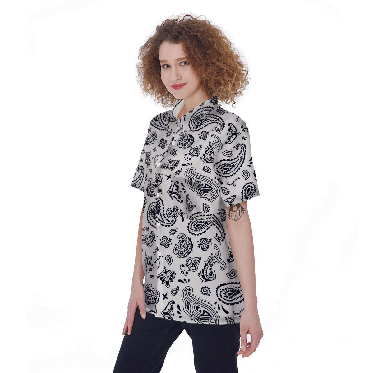 White Bandana Women's Short Sleeve Shirts-grizzshop