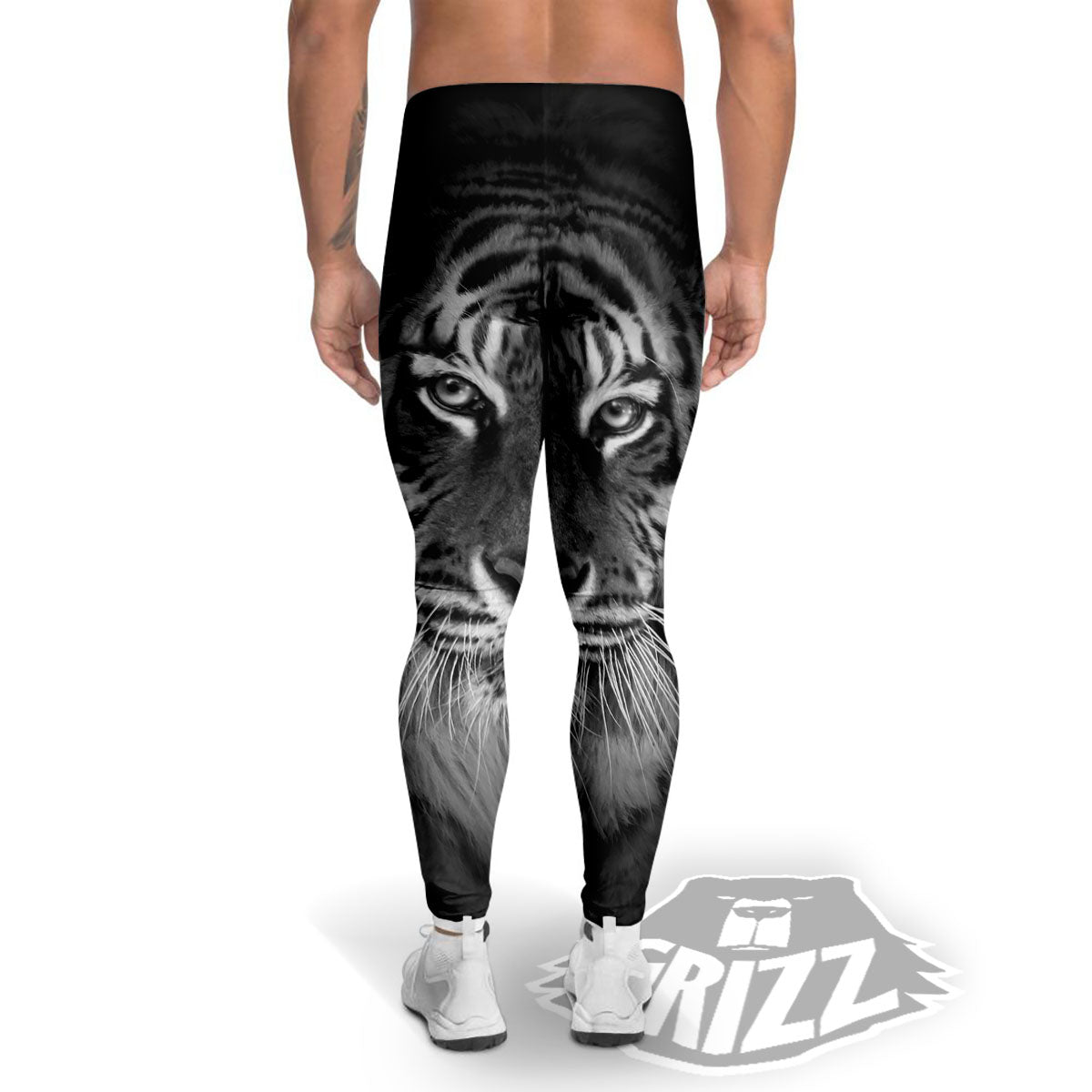 White Bengal Tiger Monochrome Print Men's Leggings-grizzshop