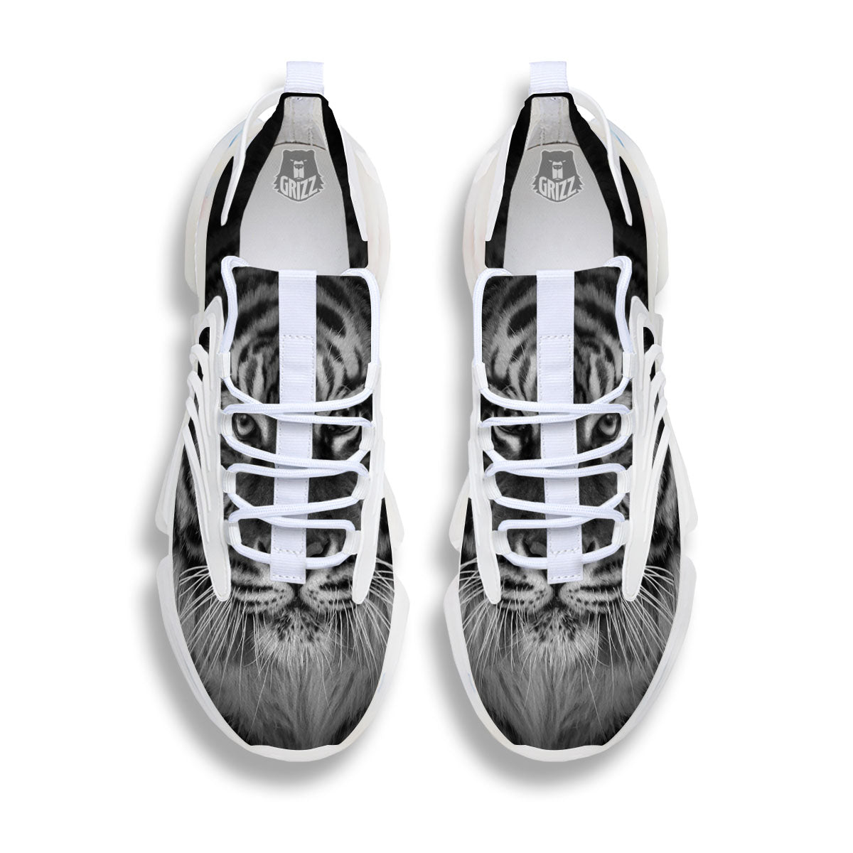White Bengal Tiger Monochrome Print White Gym Shoes-grizzshop