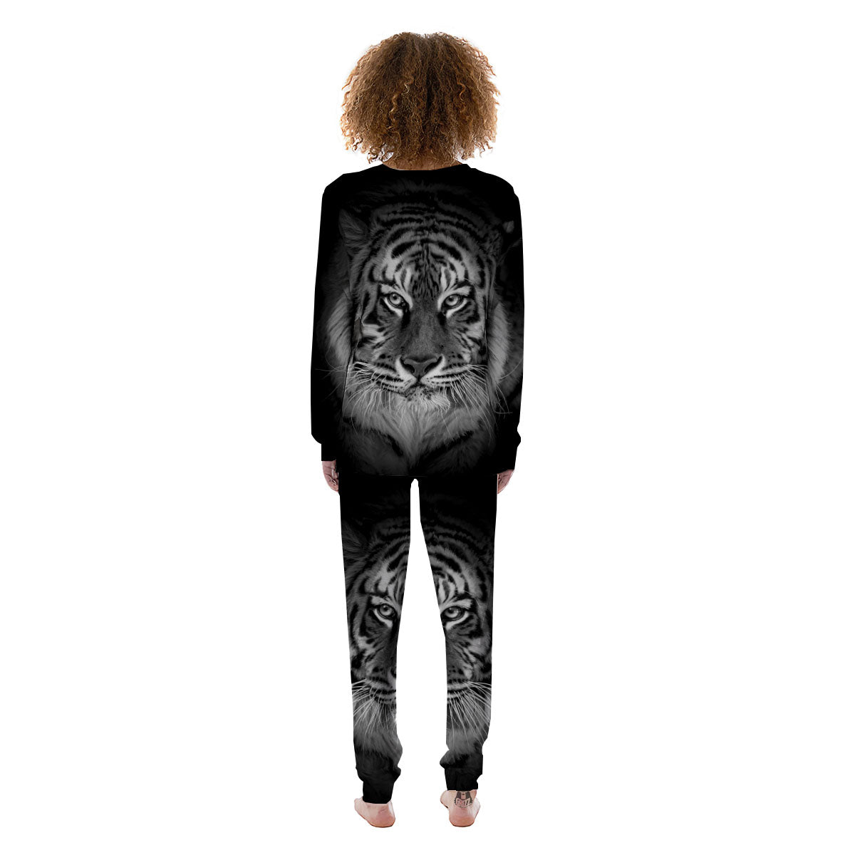 White Bengal Tiger Monochrome Print Women's Pajamas-grizzshop