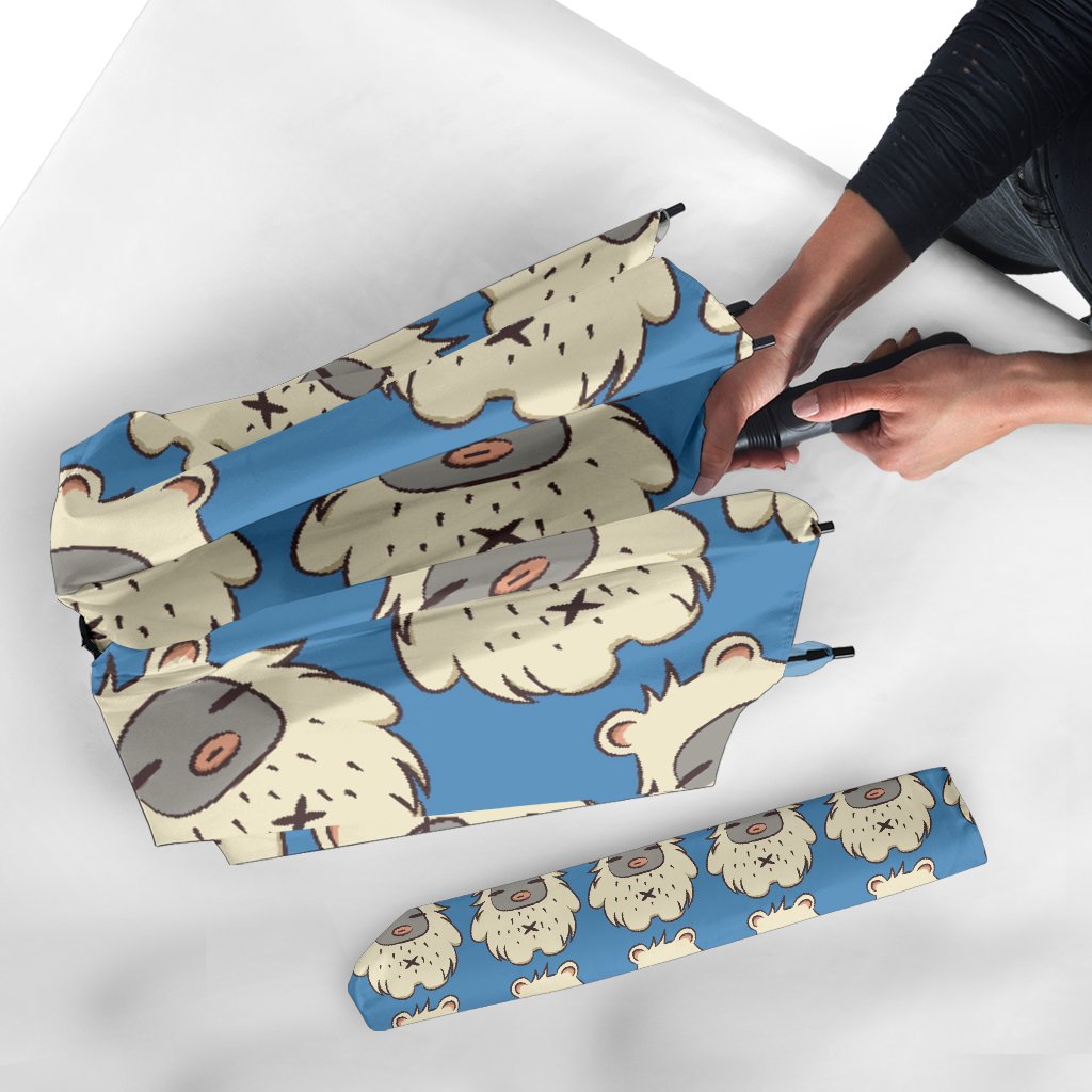 White Bigfoot Pattern Print Automatic Foldable Umbrella-grizzshop