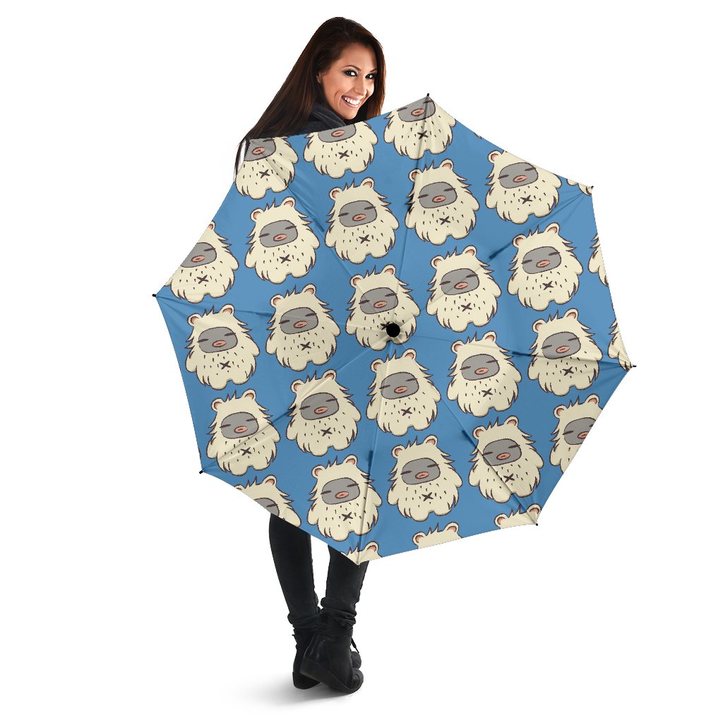 White Bigfoot Pattern Print Automatic Foldable Umbrella-grizzshop