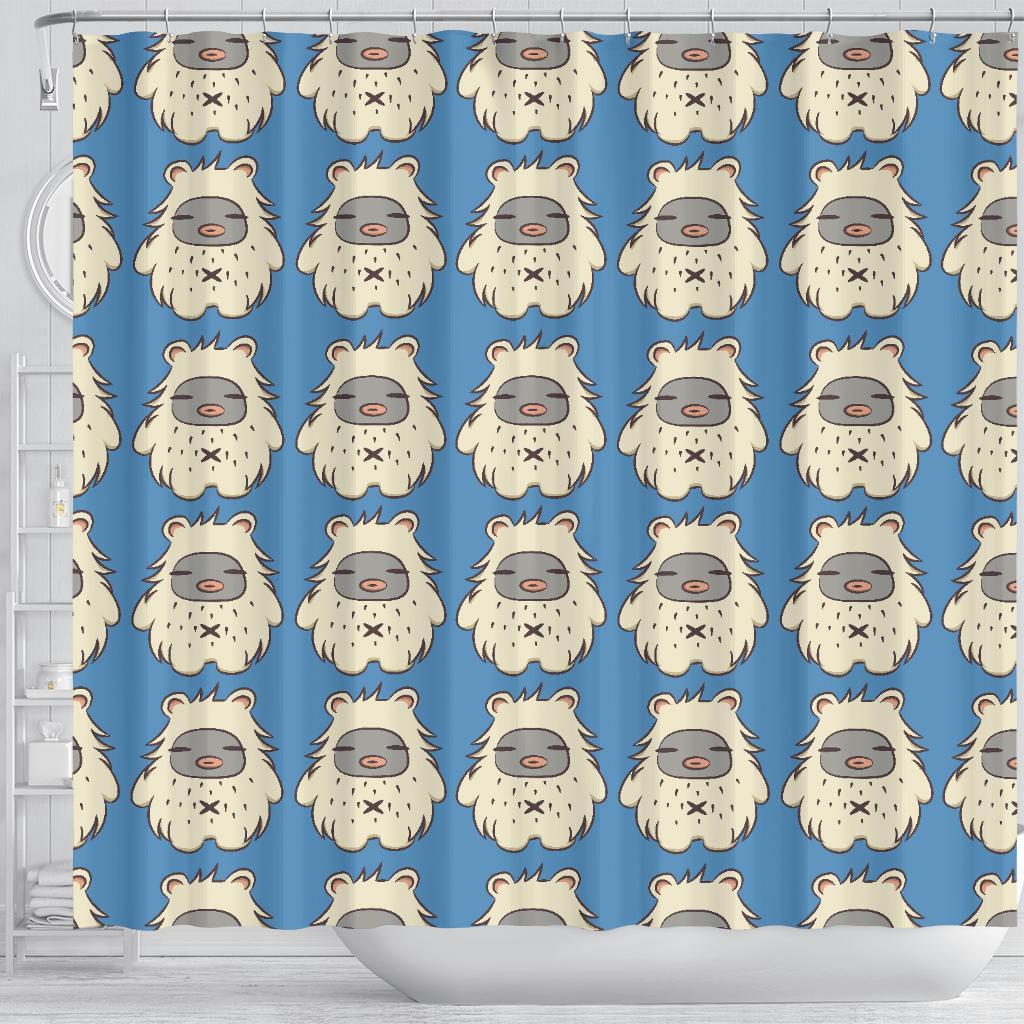 White Bigfoot Pattern Print Bathroom Shower Curtain-grizzshop