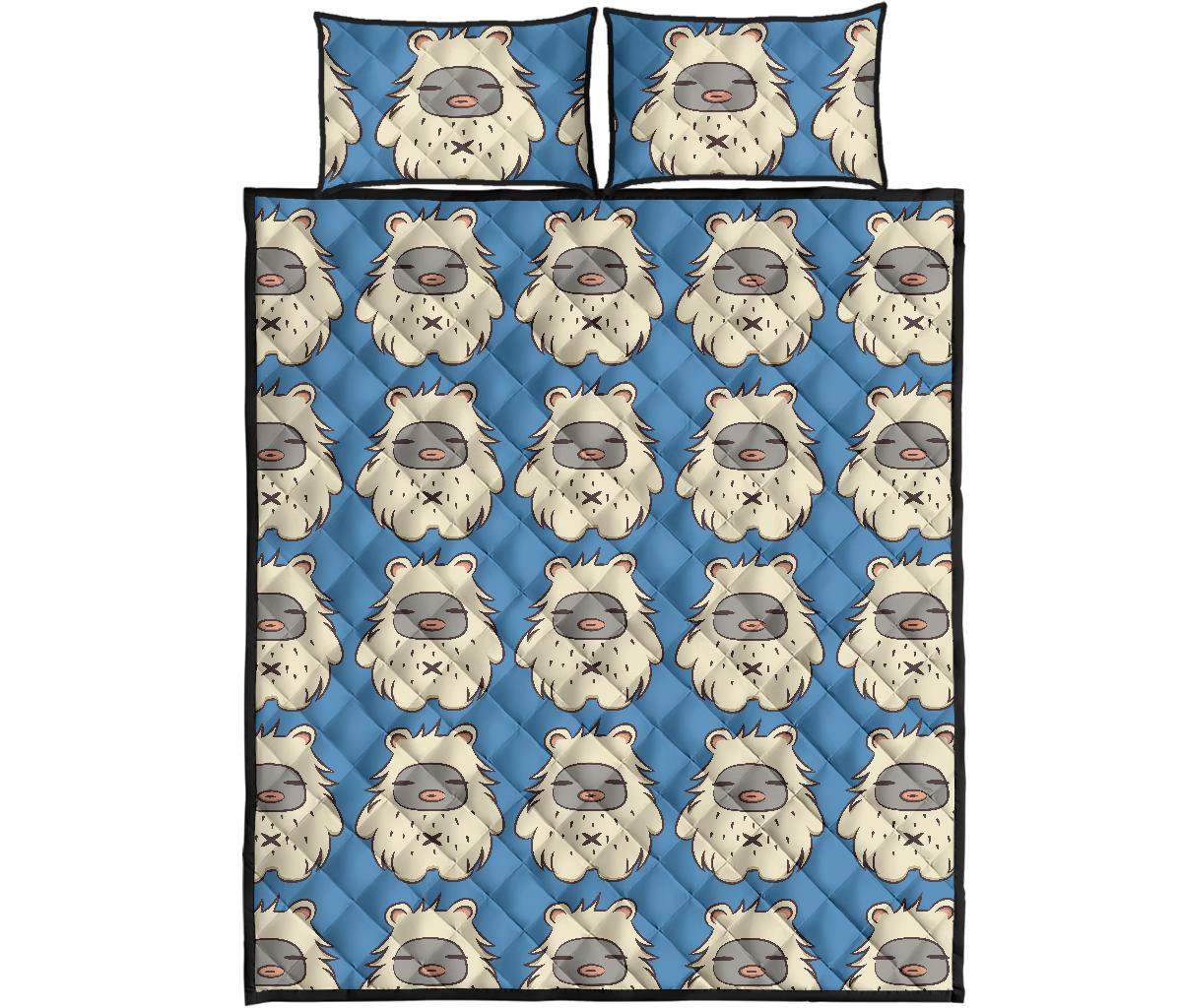 White Bigfoot Pattern Print Bed Set Quilt-grizzshop