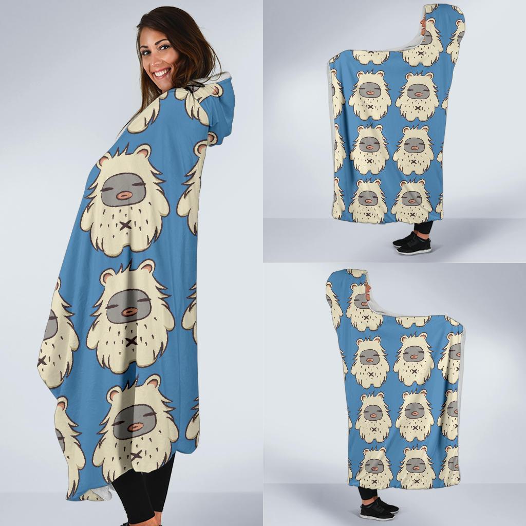 White Bigfoot Pattern Print Hooded Blanket-grizzshop