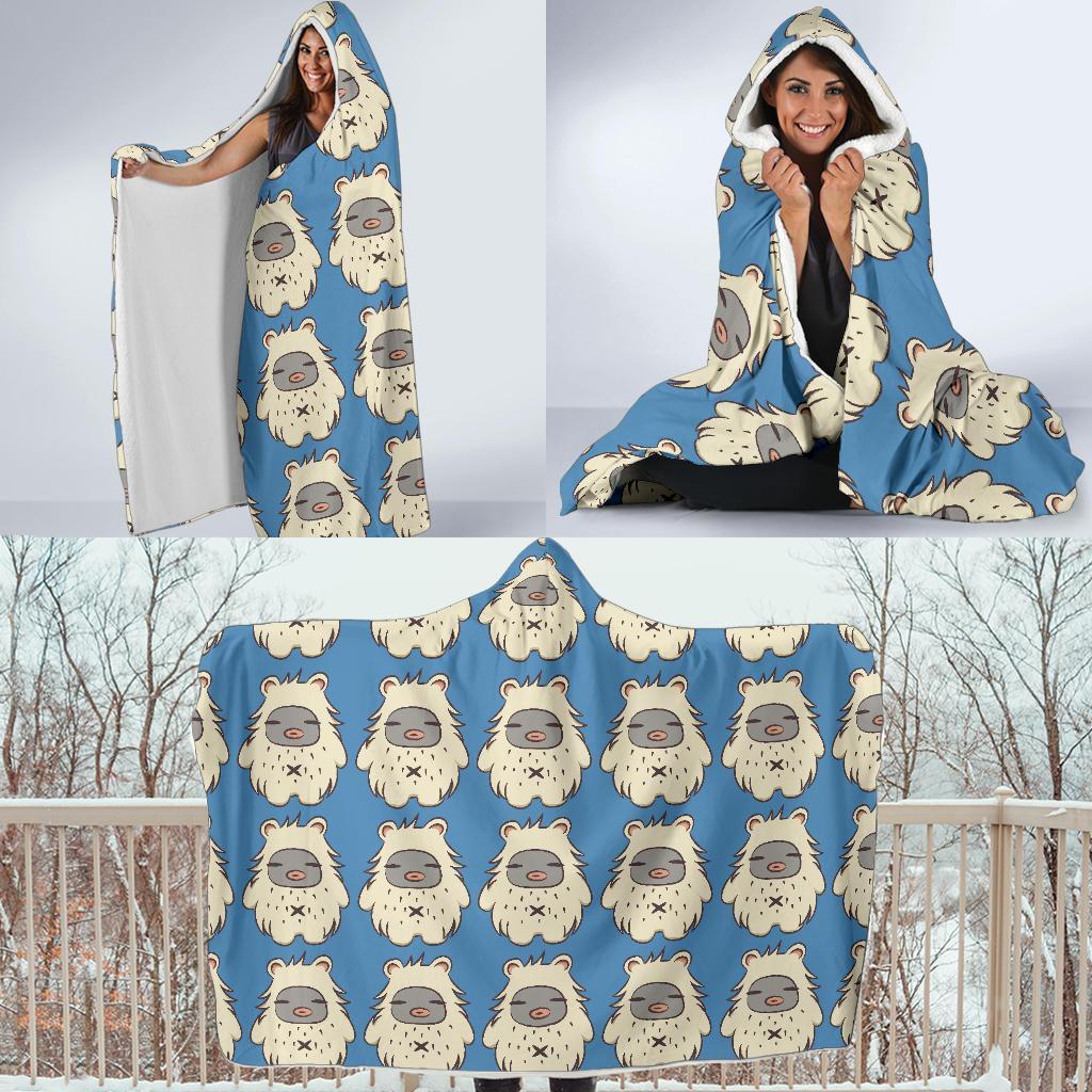 White Bigfoot Pattern Print Hooded Blanket-grizzshop