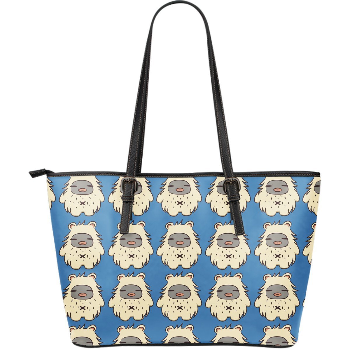 White Bigfoot Pattern Print Leather Tote Bag-grizzshop