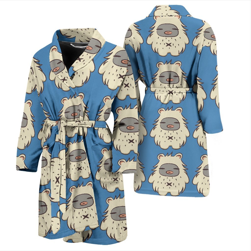 White Bigfoot Pattern Print Men Long Robe-grizzshop