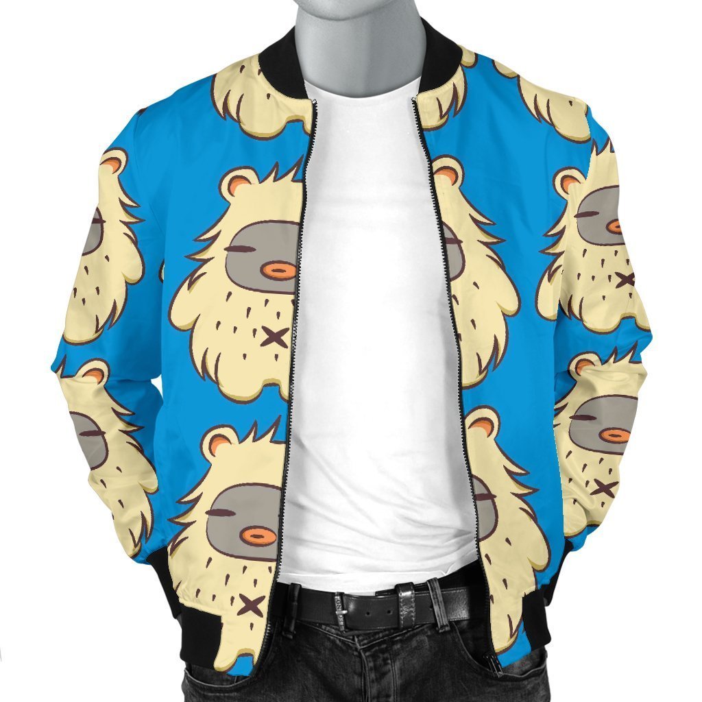 White Bigfoot Pattern Print Men's Bomber Jacket-grizzshop