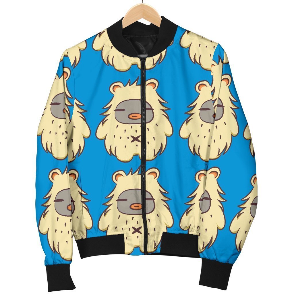 White Bigfoot Pattern Print Men's Bomber Jacket-grizzshop