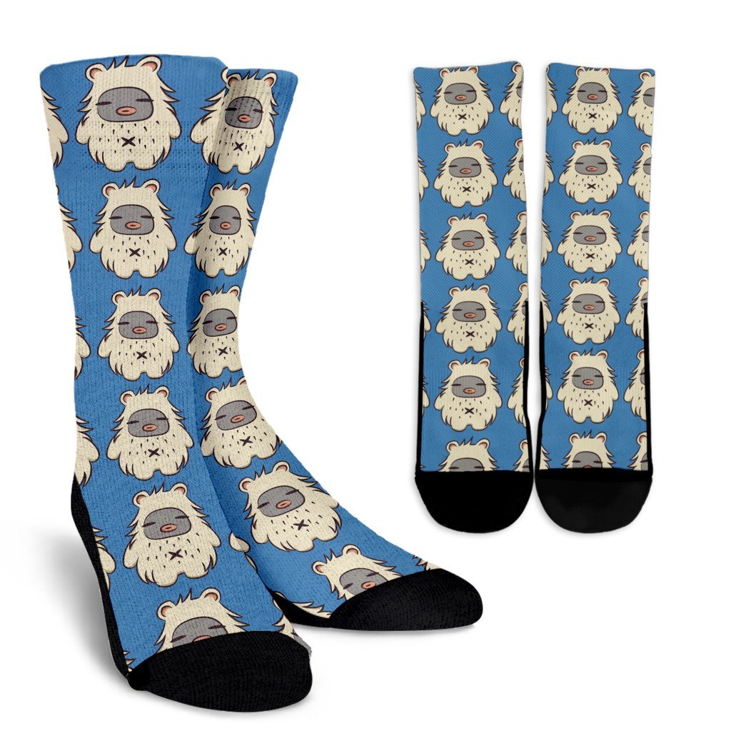 White Bigfoot Pattern Print Unisex Crew Socks-grizzshop