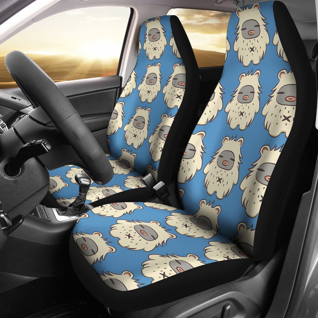 White Bigfoot Pattern Print Universal Fit Car Seat Covers-grizzshop