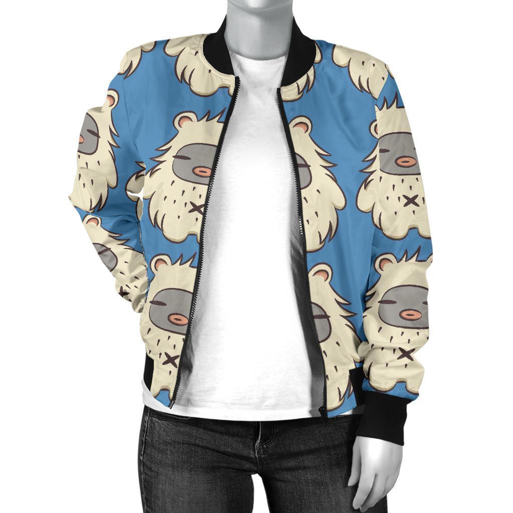 White Bigfoot Pattern Print Women Casual Bomber Jacket-grizzshop