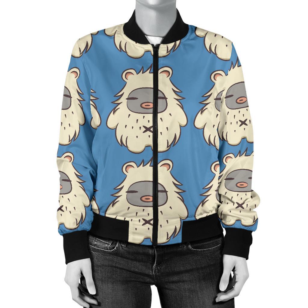 White Bigfoot Pattern Print Women Casual Bomber Jacket-grizzshop