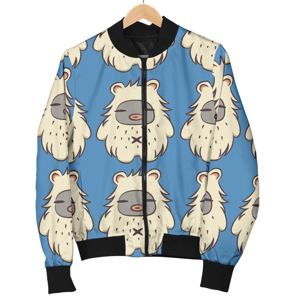 White Bigfoot Pattern Print Women Casual Bomber Jacket-grizzshop