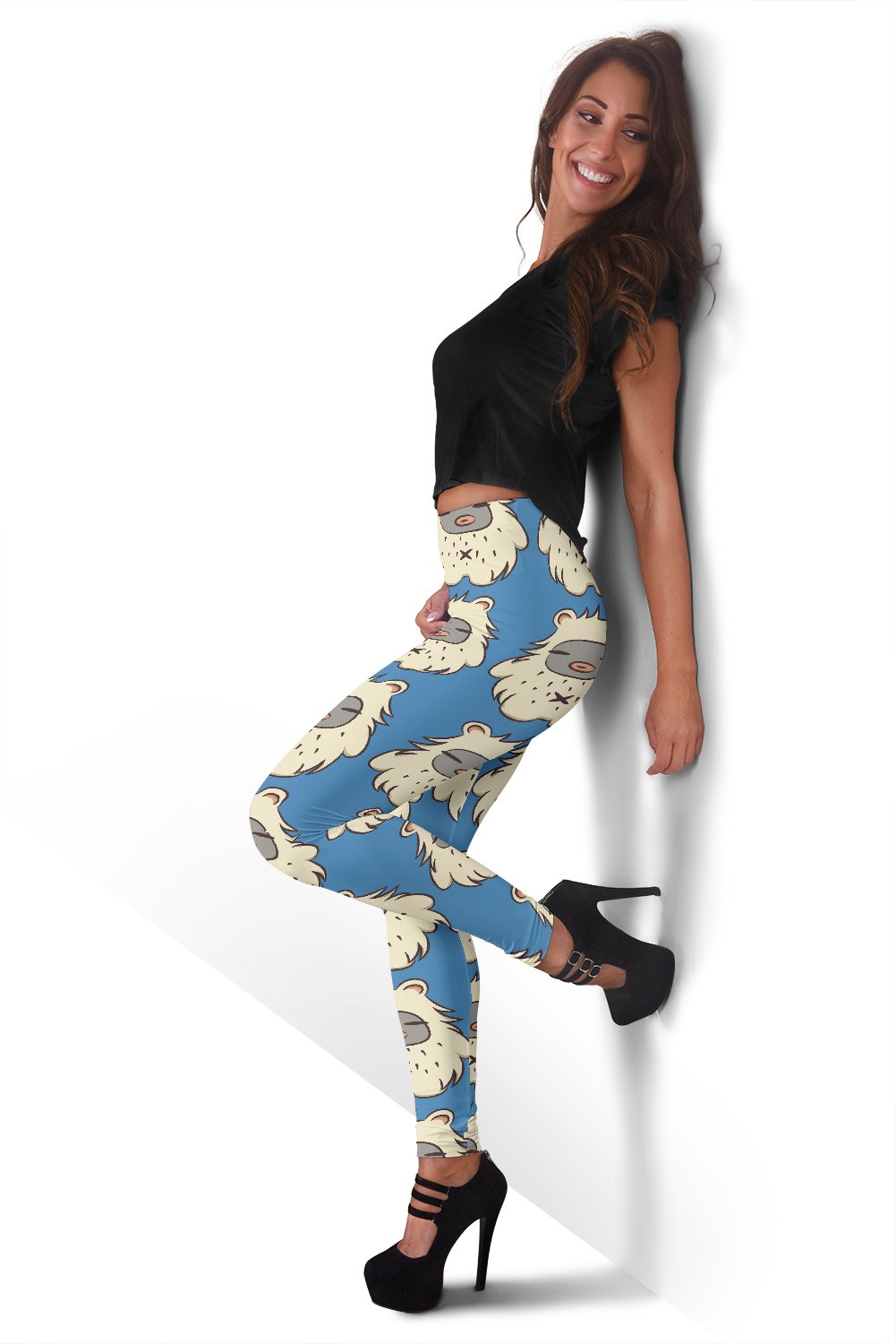 White Bigfoot Pattern Print Women Leggings-grizzshop