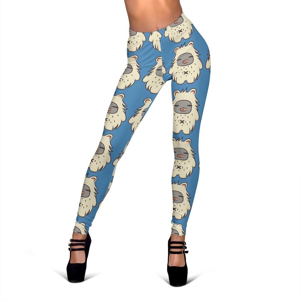 White Bigfoot Pattern Print Women Leggings-grizzshop