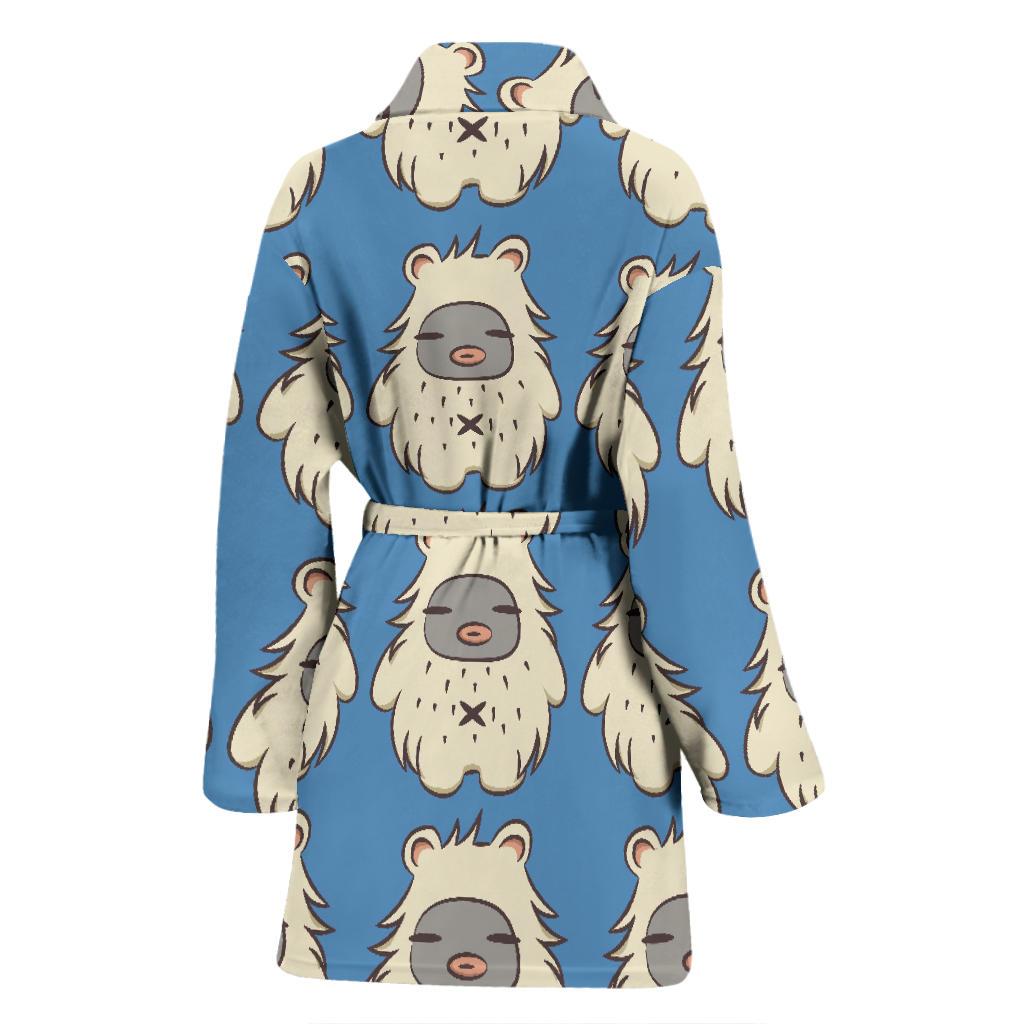 White Bigfoot Pattern Print Women Long Robe-grizzshop