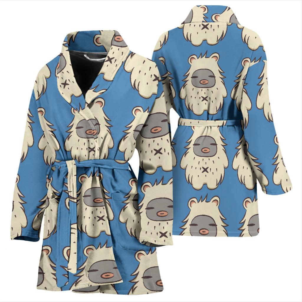 White Bigfoot Pattern Print Women Long Robe-grizzshop