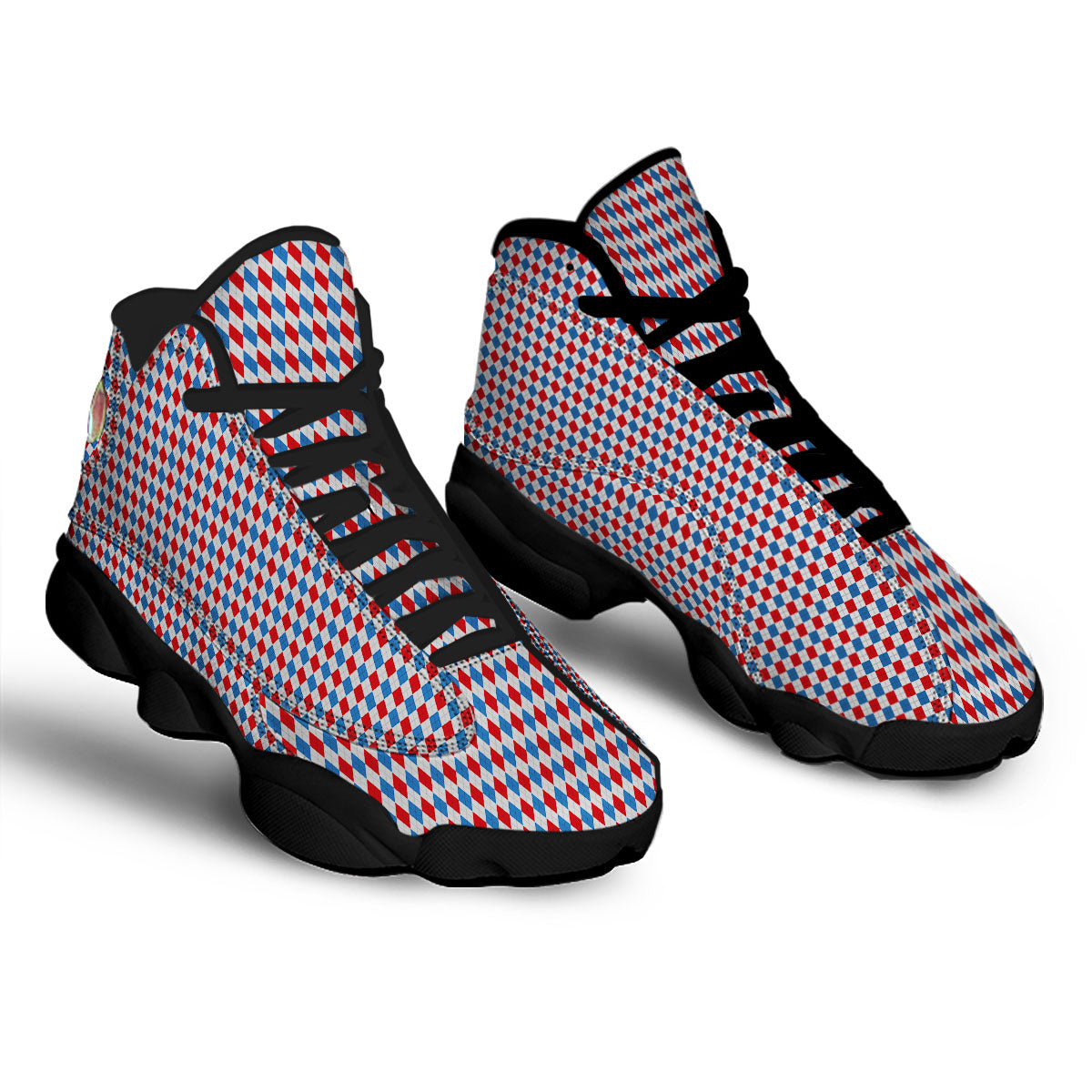 White Blue And Red Argyle Print Pattern Black Basketball Shoes-grizzshop