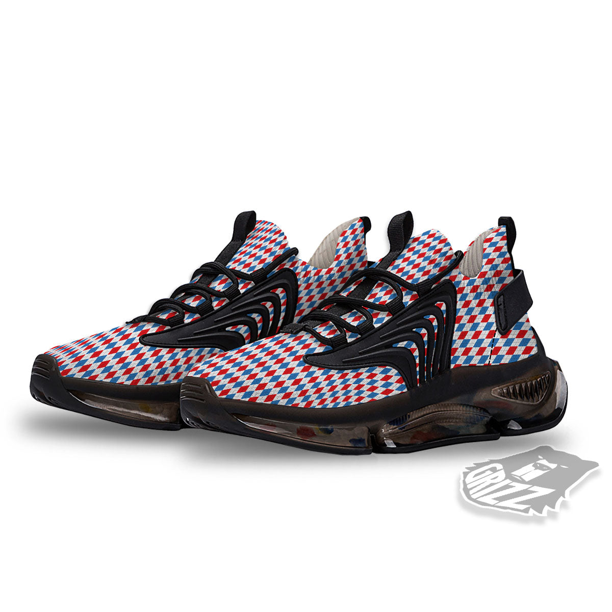 White Blue And Red Argyle Print Pattern Black Gym Shoes-grizzshop