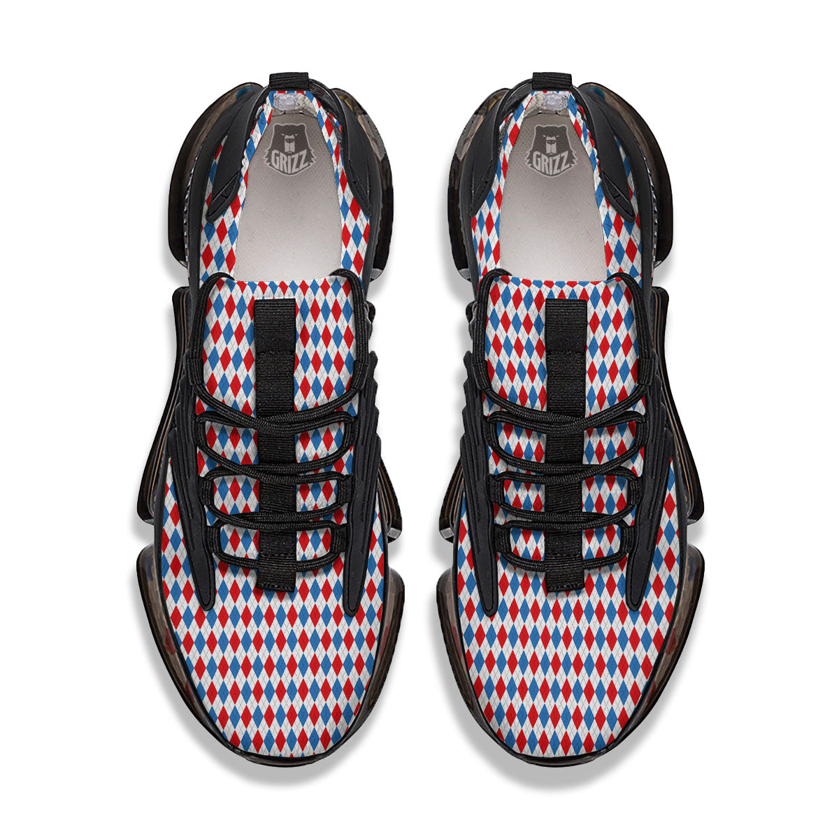 White Blue And Red Argyle Print Pattern Black Gym Shoes-grizzshop