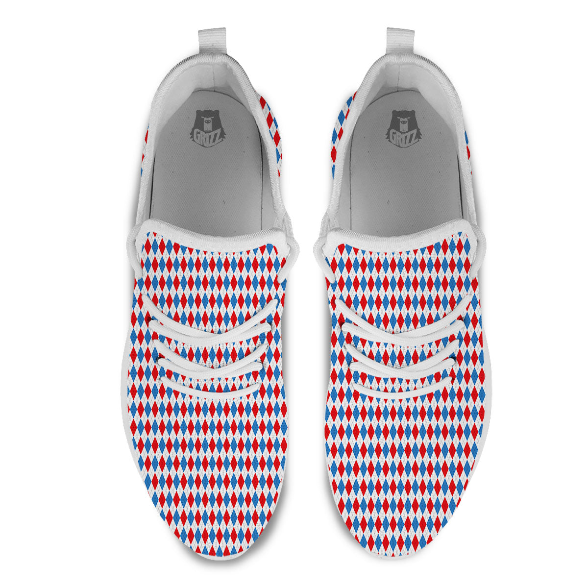 White Blue And Red Argyle Print Pattern White Athletic Shoes-grizzshop