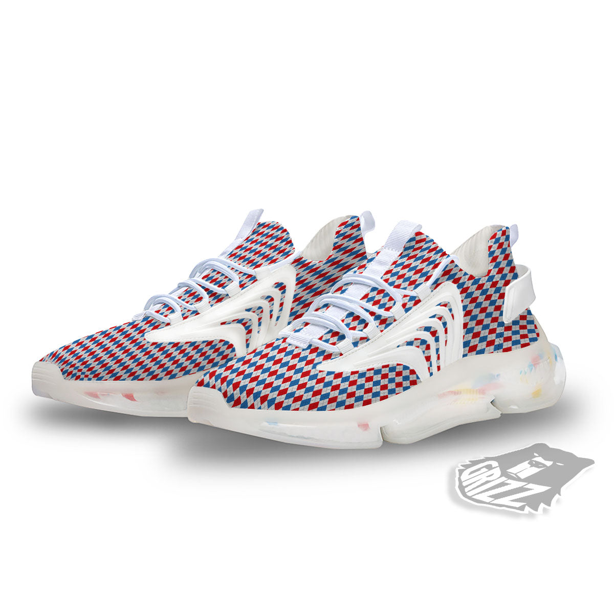 White Blue And Red Argyle Print Pattern White Gym Shoes-grizzshop