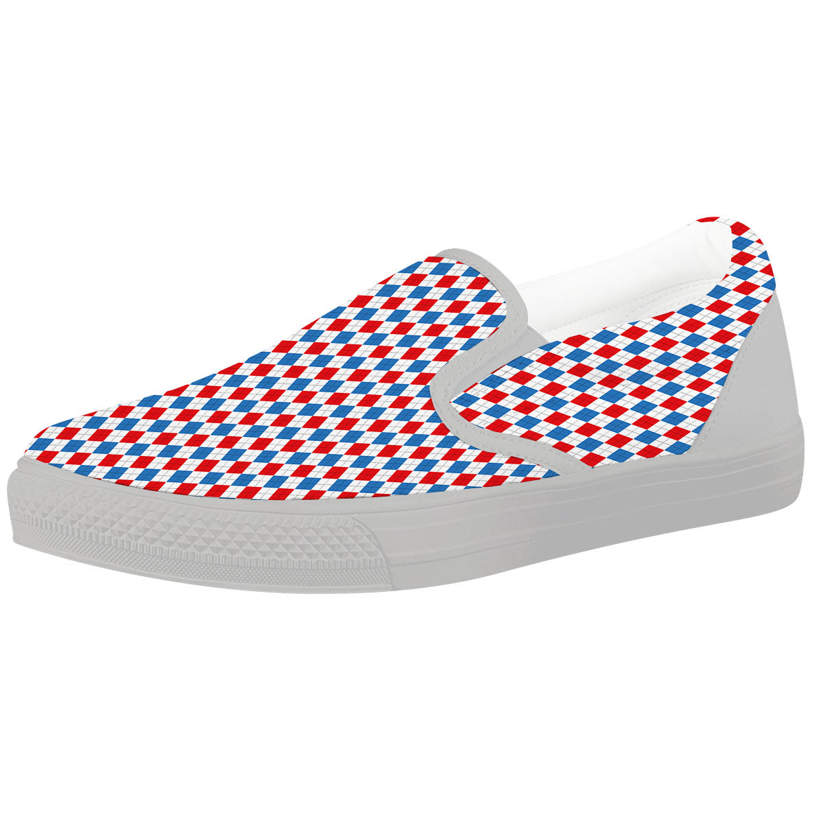 White Blue And Red Argyle Print Pattern White Slip On Shoes-grizzshop