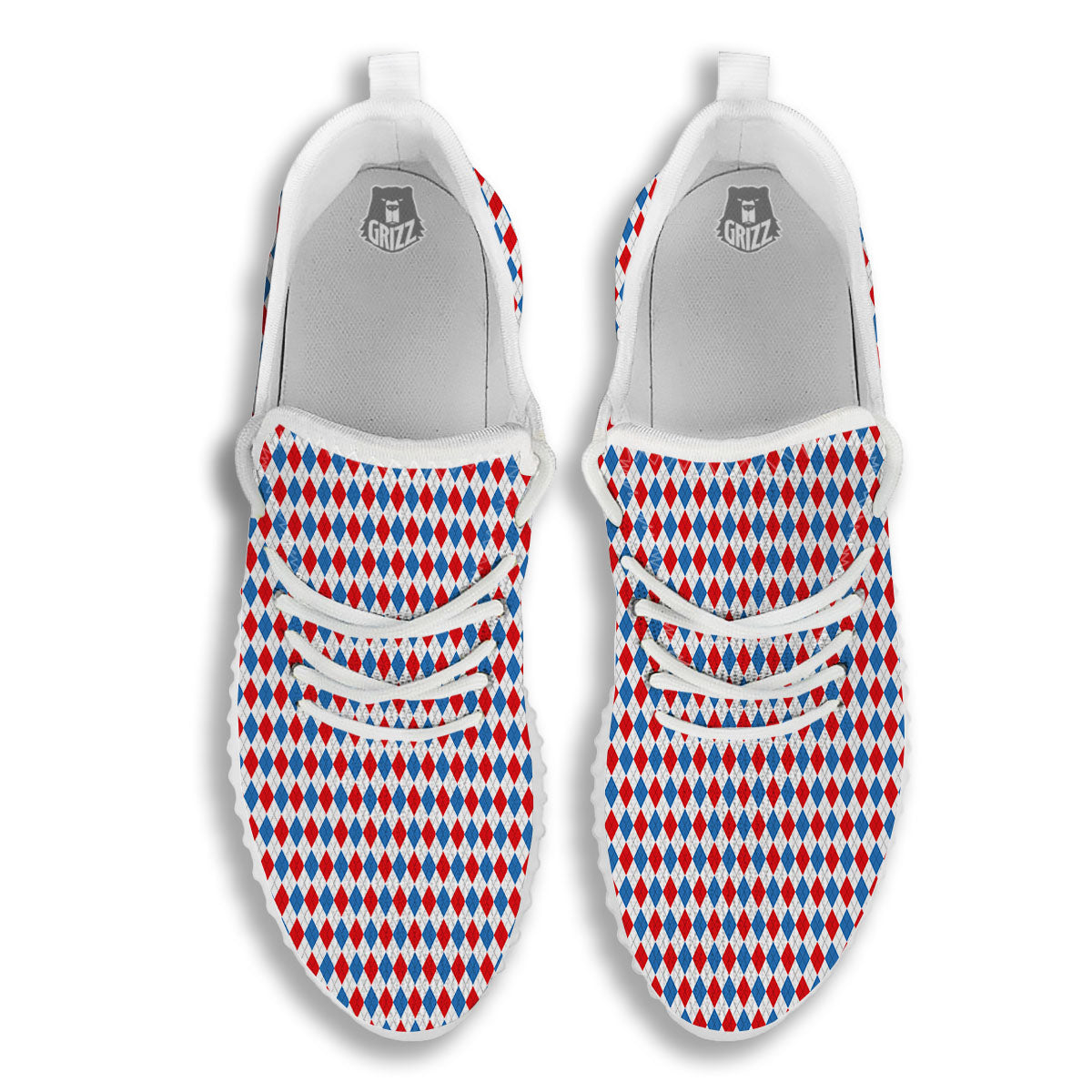 White Blue And Red Argyle Print Pattern White Walking Shoes-grizzshop