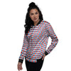 White Blue And Red Argyle Print Pattern Women's Bomber Jacket-grizzshop