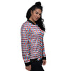 White Blue And Red Argyle Print Pattern Women's Bomber Jacket-grizzshop