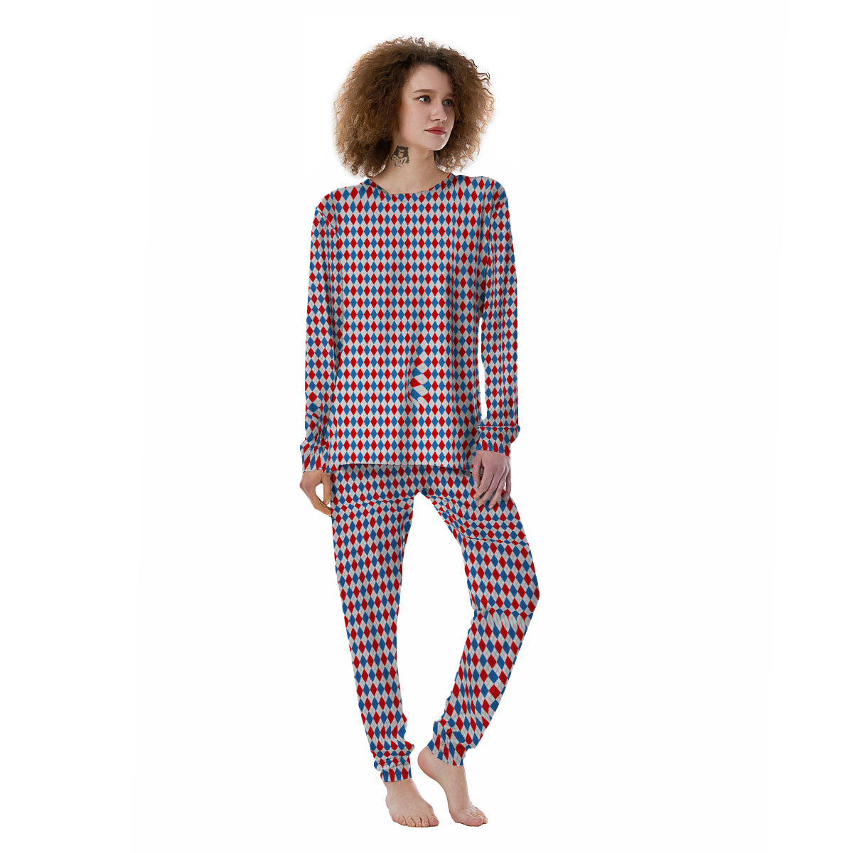 White Blue And Red Argyle Print Pattern Women's Pajamas-grizzshop