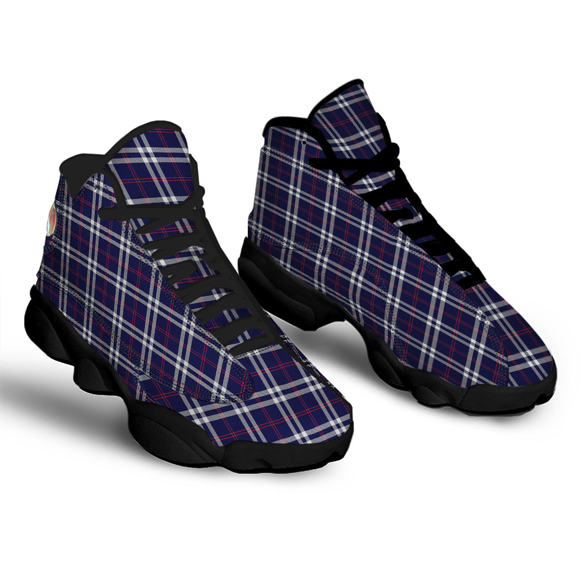 White Blue And Red Tartan Print Pattern Black Basketball Shoes-grizzshop