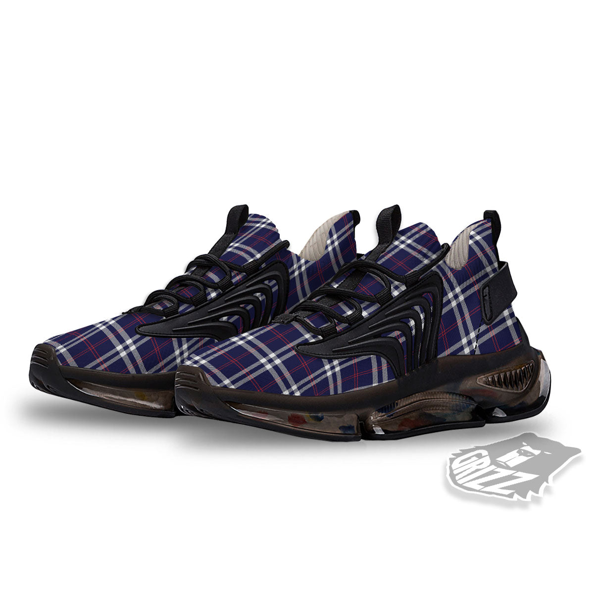 White Blue And Red Tartan Print Pattern Black Gym Shoes-grizzshop