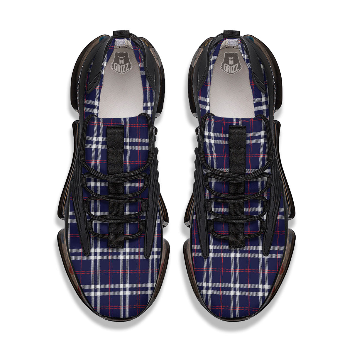 White Blue And Red Tartan Print Pattern Black Gym Shoes-grizzshop