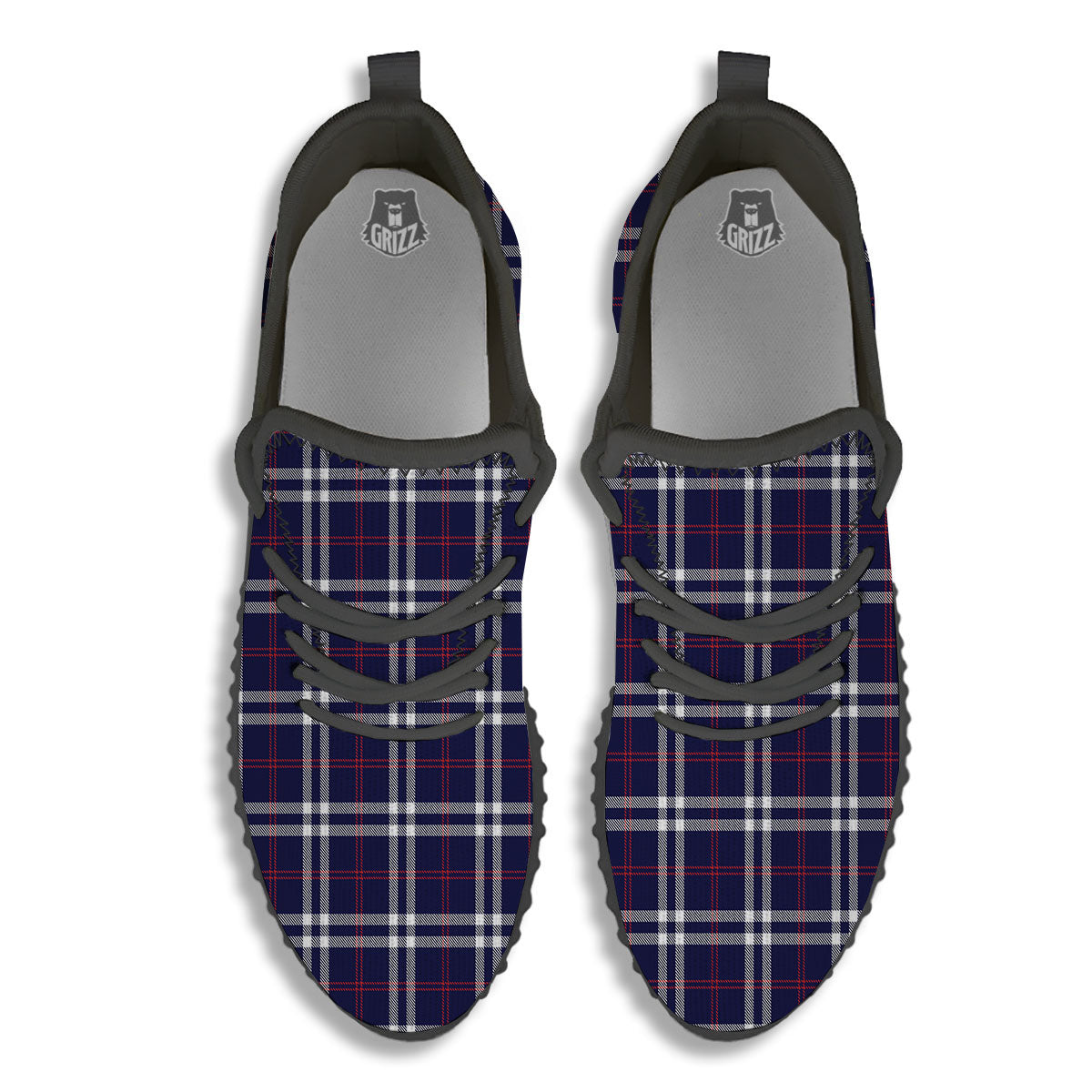 White Blue And Red Tartan Print Pattern Black Walking Shoes-grizzshop