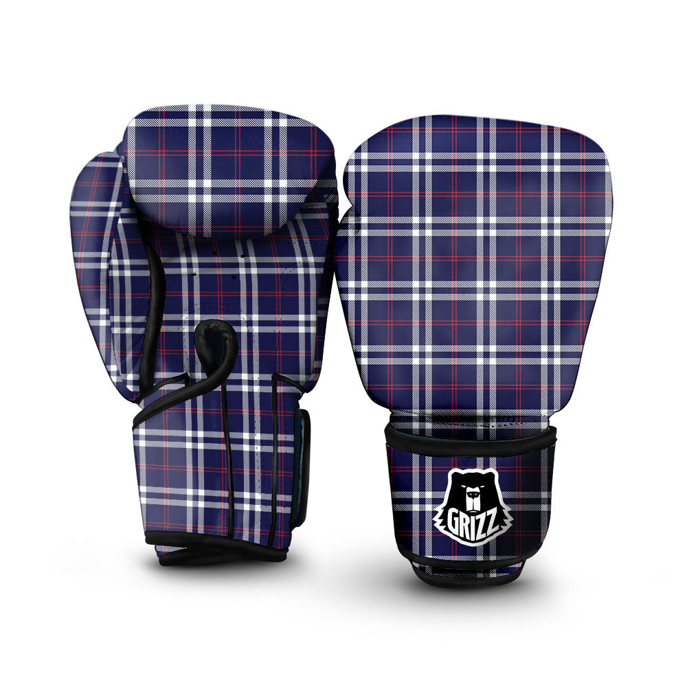 White Blue And Red Tartan Print Pattern Boxing Gloves-grizzshop