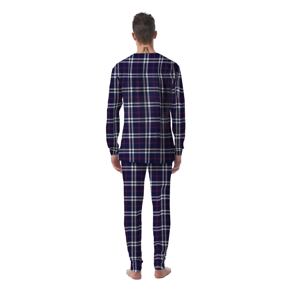 White Blue And Red Tartan Print Pattern Men's Pajamas-grizzshop